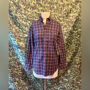 EUC Woolrich Med Men's Navy and Red Plaid Shirt